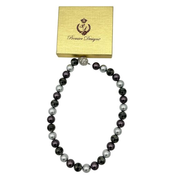 Premier Designs Multicolor Faux Pearl Necklace 14 inch Rhinestone Magnetic Clasp - Picture 2 of 8